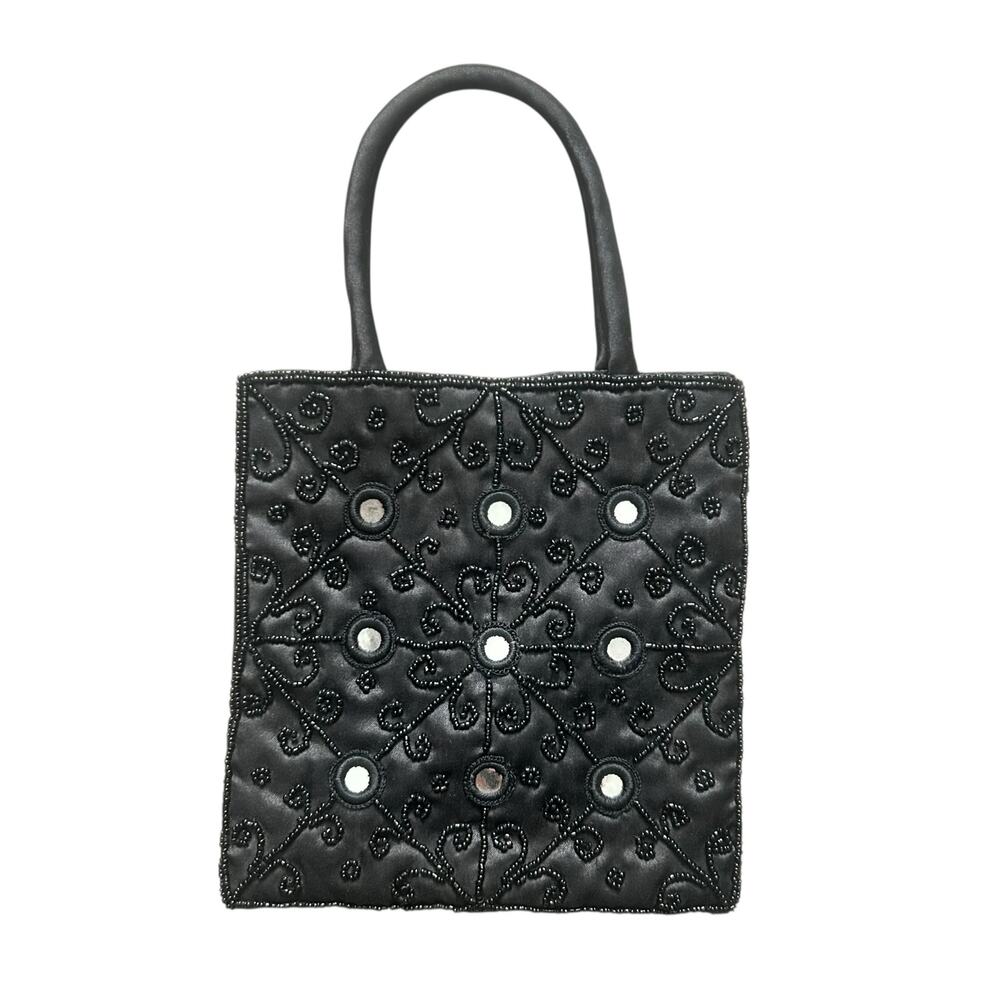 Vintage Black Beaded and Mirrored Handbag